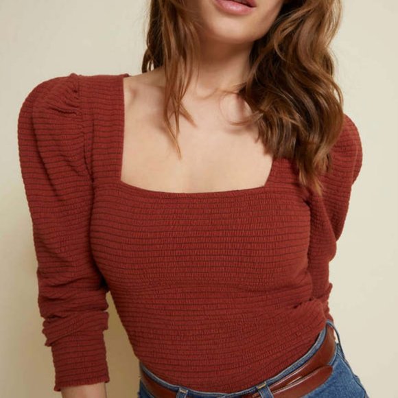 Nation LTD Tops - Nation LTD Alexandra Smocked Long Sleeve - Red Clay - Small, NWT
